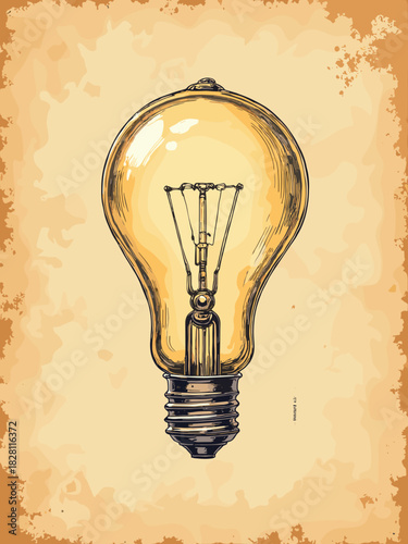Technical patent drawing of a lightbulb invention, vintage sketch style, textured paper background