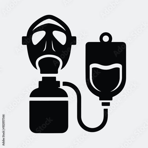 Silhouette medical ventilator with intravenous drip equipment vector illustration