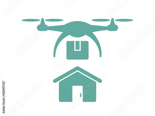 A drone delivers a package to a house.