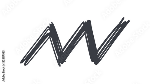 A dark gray zigzag line with multiple strokes on a white background art