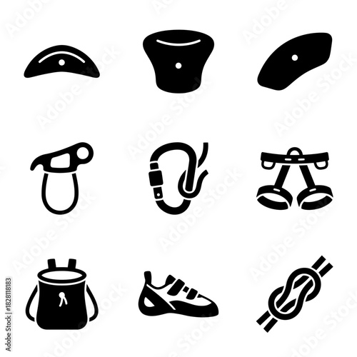 Icon Set for Climbing Gear with Accessories and Equipment  