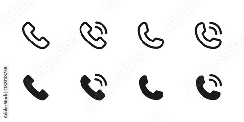 Phone icon. Ringing handset variations for calls and communication sign. Ideal for contact pages, mobile apps, hotline tools and minimal UI elements symbol. Phone call pictogram concept.