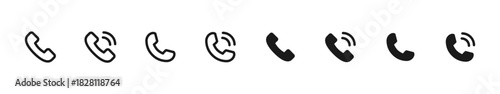 Phone icon. Handset variations with ringing signals for calls and communication sign. Suitable for contact pages, mobile apps, hotline tools and clean UI elements symbol.