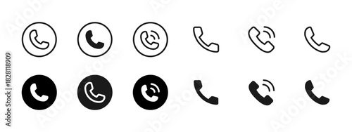 Phone icon. Round call buttons and ringing handset shapes for communication vector illustration. Mobile contact tools, hotline support and telephone connect elements sign. Clean UI pictogram.