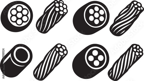 Set of stylized licorice candy icons in black and white illustration