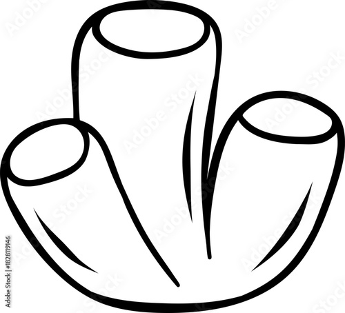 Hand-drawn black and white icon of a sea sponge, sketch style illustration of underwater marine life. Simple doodle for ocean themes and marine biology concepts