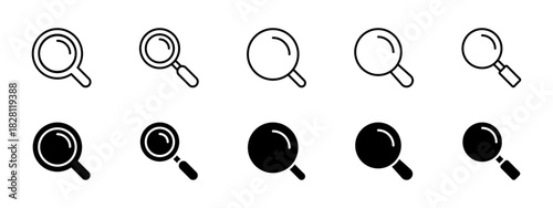 Search icon. Magnifier lens styles for zoom, find and inspect vector illustration. Useful for data analysis, object detection, content discovery and detailed view tasks sign. Clean UI pictogram.