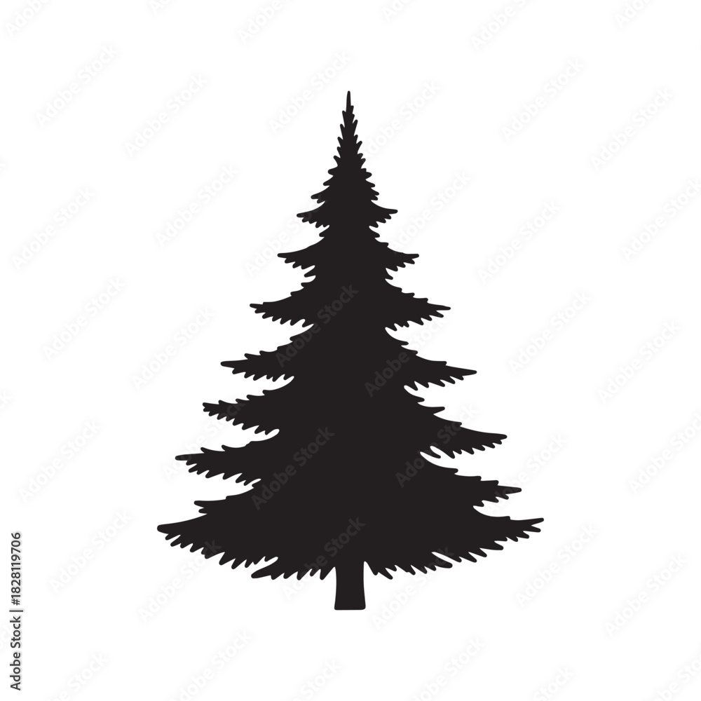 Obraz premium Layered Spruce Christmas Tree Silhouette – Sharp Branch Evergreen Shape for Winter and Holiday Designs