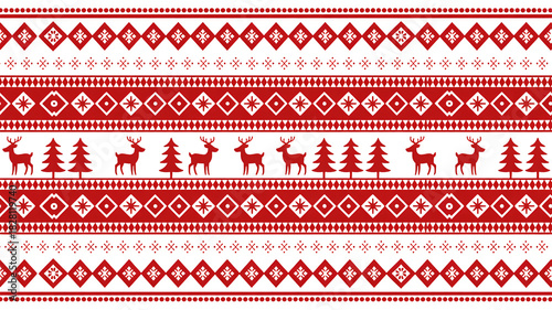 Festive red reindeer and trees pattern for joyful winter celebrations