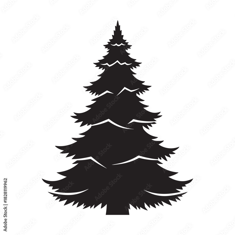 Fototapeta premium Snowy Spruce Christmas Tree Silhouette – Layered Evergreen with Winter Snow Tips for Holiday Designs