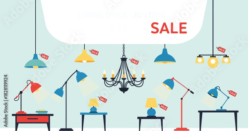 Lighting clearance sale promotion with various lamps and chandelier designs