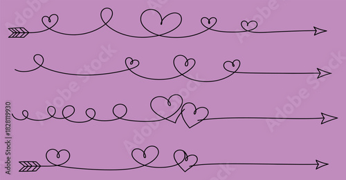 Hand drawn arrow doodles with heart accents on lilac