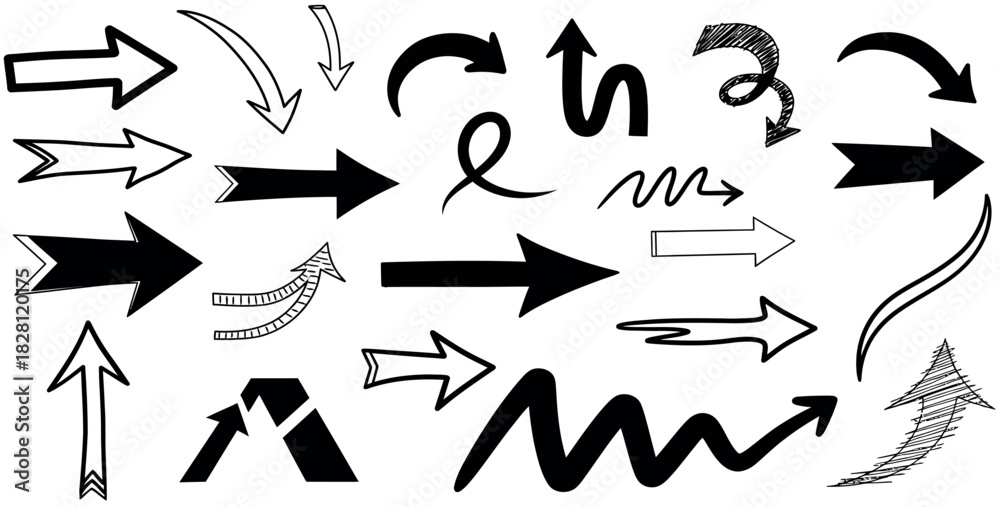 Naklejka premium Hand drawn arrow collection pointing directions and navigation