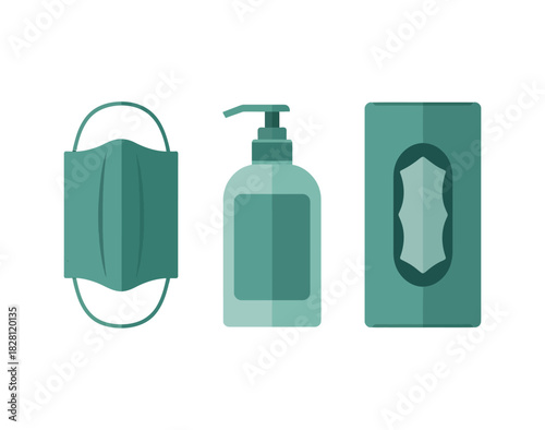 Face mask, hand sanitizer, and sanitizing wipes are essential for hygiene.