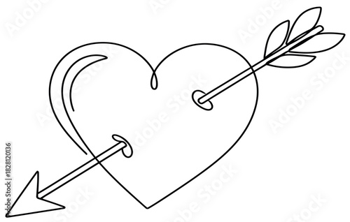 Heart pierced by arrow single line drawing illustration