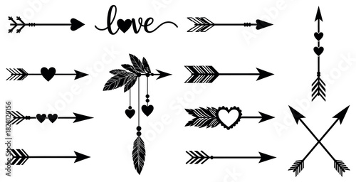 Boho arrows collection hand drawn vector arrows with love