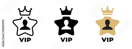 Vip user icon. Crowned user silhouette inside a star shape vector illustration. Premium member badge symbol showing elite status, exclusive ranking and special highlight sign.