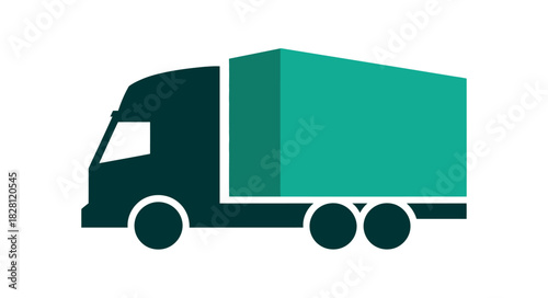 A dark teal truck with a teal trailer is shown in profile against a white background.