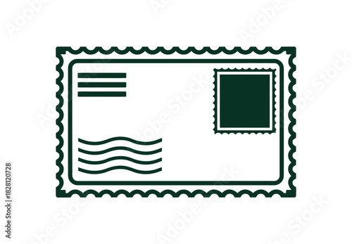 A simple graphic of a postage stamp with a postcard design is presented.