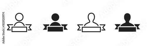 User label icon. Profile avatar with ribbon banner vector illustration. Person badge symbol for accounts and identification sign. Nameplate user mark pictogram concept.