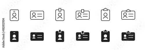 ID badge icon. User identification card with avatar and text lines vector. Office pass for employee access and identity verification symbol. Professional member document sign. Secure profile concept.
