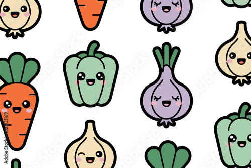 Cute cartoon vegetables are smiling and winking at the camera.