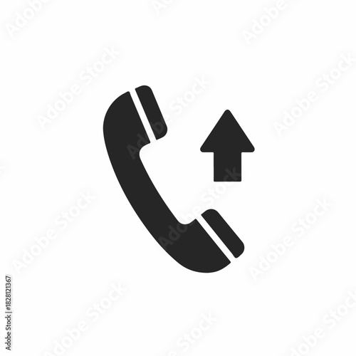 Black telephone icon with upward arrow symbolizing communication and connectivity. Telephone illustration highlights importance of making calls and staying connected.