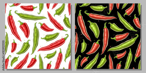 Vector Chili Pepper seamless patterns