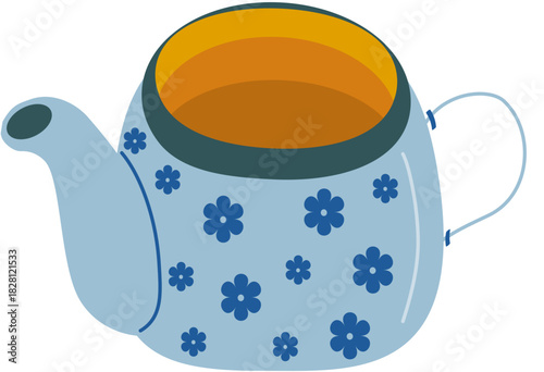 blue teapot with flowers, floral teapotIllustration of SPA and wellness concept. For beauty treatment and self-care.
.