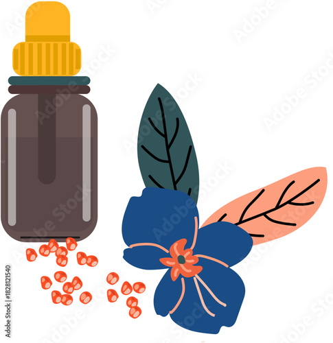 essential oil with flower composition, aroma oil arrangementIllustration of SPA and wellness concept. For beauty treatment and self-care.
.