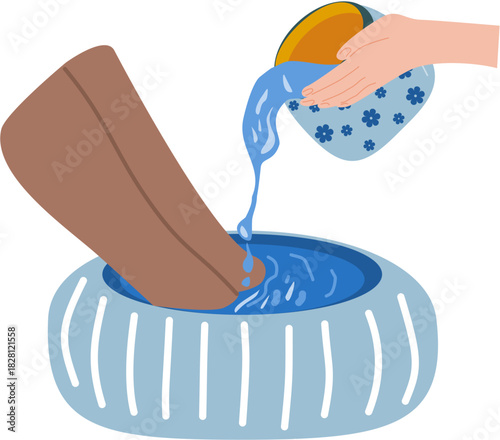 foot spa, foot washing, aesthetic foot careIllustration of SPA and wellness concept. For beauty treatment and self-care.
.