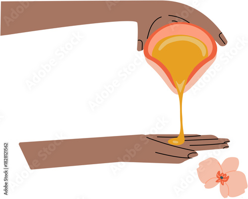 cream pouring onto a hand, lotion applying, moisturizingIllustration of SPA and wellness concept. For beauty treatment and self-care.
.