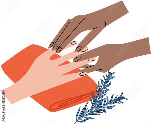hand massage process, hand therapy procedureIllustration of SPA and wellness concept. For beauty treatment and self-care.
.