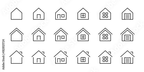 Home icon. Simple house with minimal roof outline for real estate and property apps vector. Clean building shape for maps, interfaces and housing services sign. Modern dwelling concept pictogram.