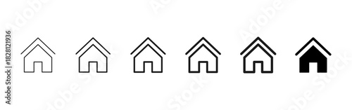 Home icon. Minimal house outline for real estate tools and property apps vector. Clean residence sign for UI buttons, web interfaces and modern navigation elements symbol. Simple housing pictogram.