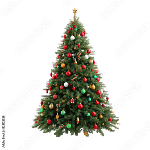 Colorful Christmas Tree Decorated With Ornaments and a Star on Top for Holida...