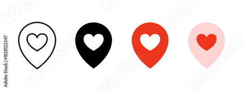 Location pin with heart icon. A simple love marker for maps and favorite places navigation symbol. Emotional geotag for romantic spots in apps sign. Clean heart location concept pictogram.