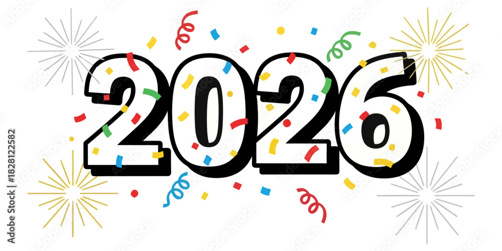 Obraz premium Festive 2026 Illustration with Pop-Up Effect and Simple Fireworks