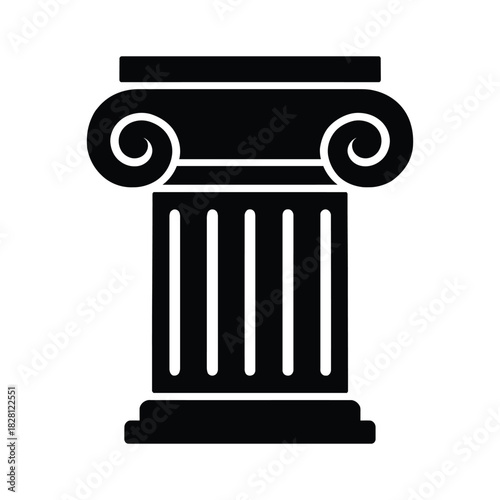 Black silhouette of an ancient Greek Ionic column with fluting and volutes on a white background