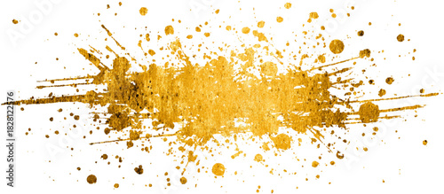 Abstract golden vintage grunge wall background texture. golden paint splatter and drips isolated gold dust magic glitter transparent background.