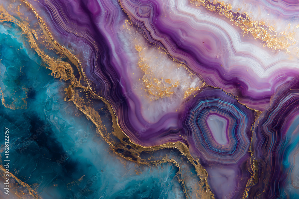 Obraz premium Stunning purple and teal agate with golden accents