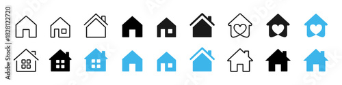 House icon set. Simple home symbol for real estate and property apps. Clean building vector for UI tools and modern interface sign. Minimal residence concept for buttons and menus pictogram.