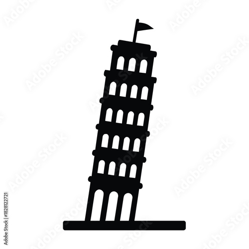 Black Silhouette of the Leaning Tower of Pisa on White Background italy landmark