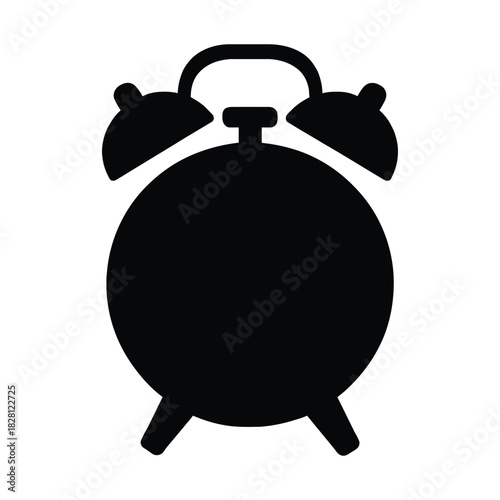 Black Silhouette of an Alarm Clock on White Background time wake
