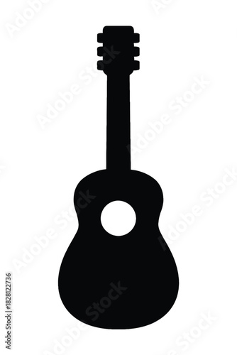 Black Silhouette of an Acoustic Guitar on White Background music instrument