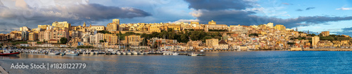 Photos Panoramic view of coastline in city Sciacca Italy at sunset.