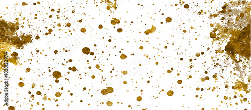 Abstract golden vintage grunge wall background texture. golden paint splatter and drips isolated gold dust magic glitter transparent background.