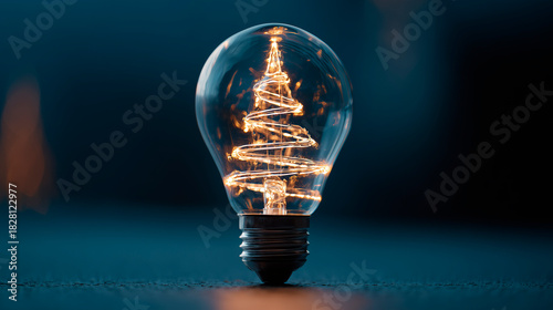 Filament of a light bulb shining in the shape of a Christmas tree, a brilliant idea concept for the Christmas season