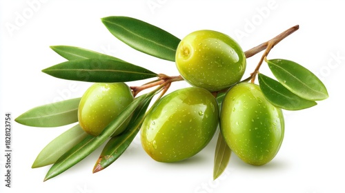 Wallpaper Mural A bunch of green olives on a white background. The olives are on a branch and are surrounded by leaves Torontodigital.ca
