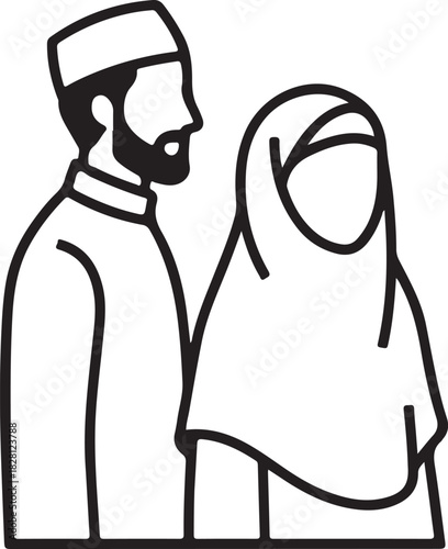 Muslim couple icon with man and woman in traditional islamic attire